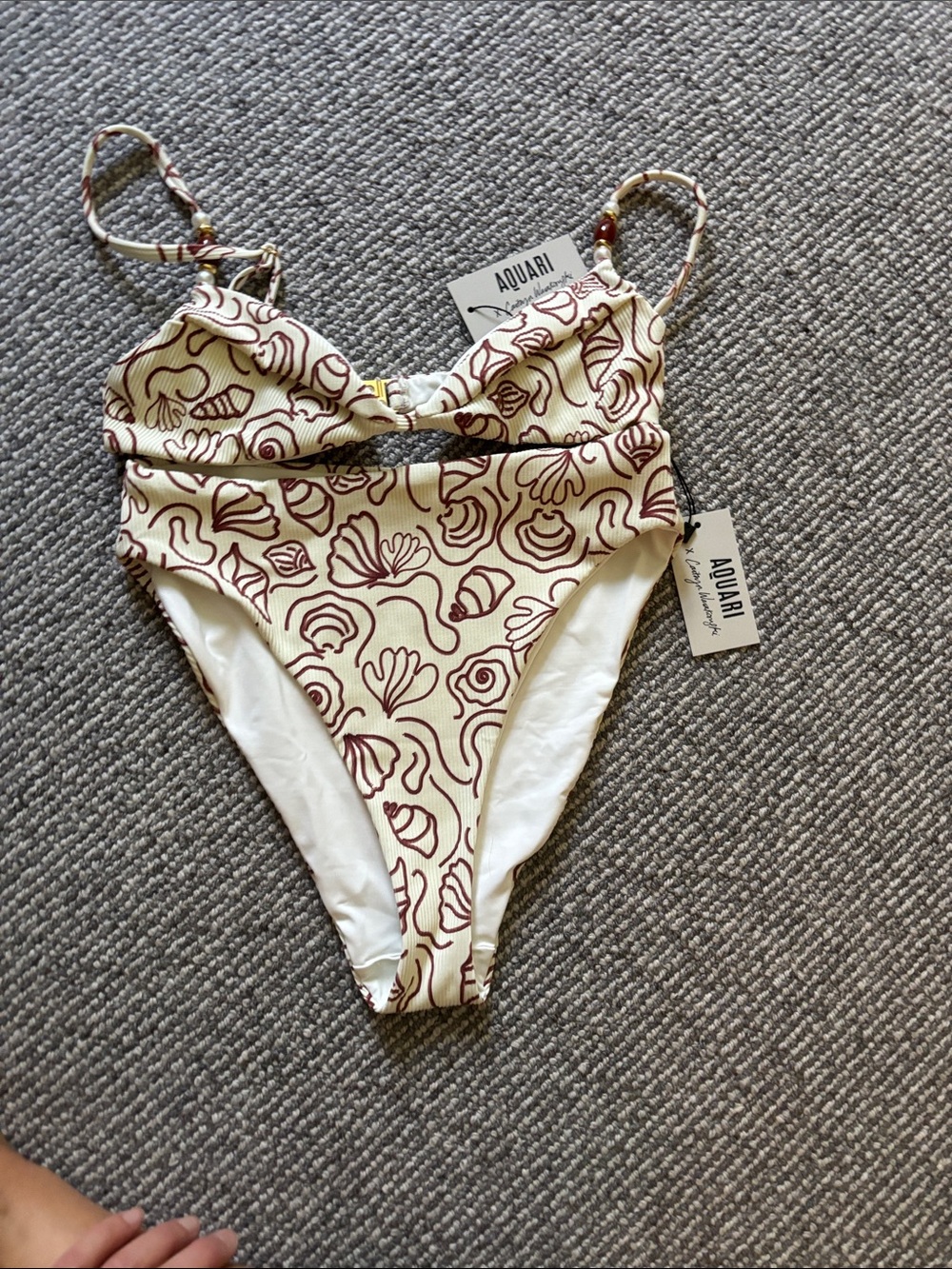 AQUARI Shell-Print Bikini Set - Cream & Burgundy